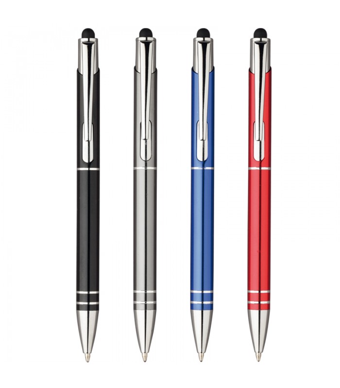 Penna a sfera con gommino touch screen - Refill nero - Clip in metallo incisa al laser