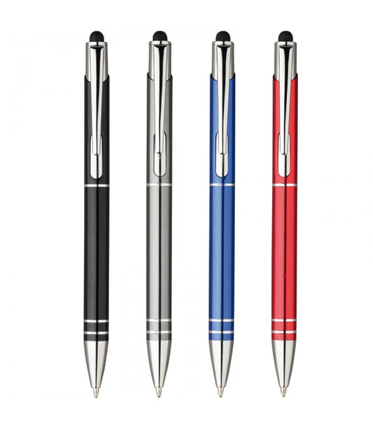Penna a sfera con gommino touch screen - Refill nero - Clip in metallo incisa al laser