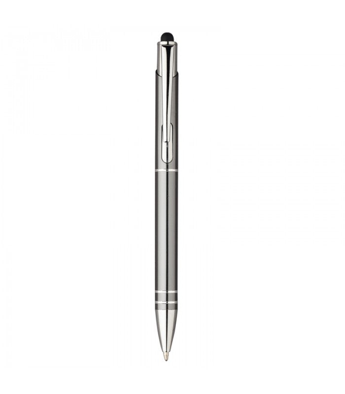 Penna a sfera con gommino touch screen - Refill nero - Clip in metallo incisa al laser